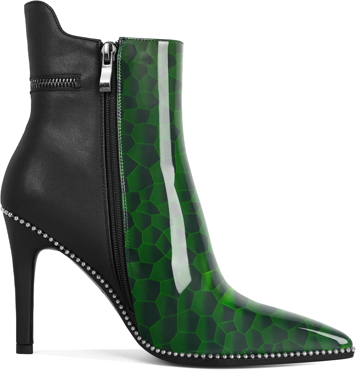 Soireelady Women Ankle Boots High Heel Boots Pointed Toe Stilettos Booties Beaded Short Boots Side Zipper 4 Inch