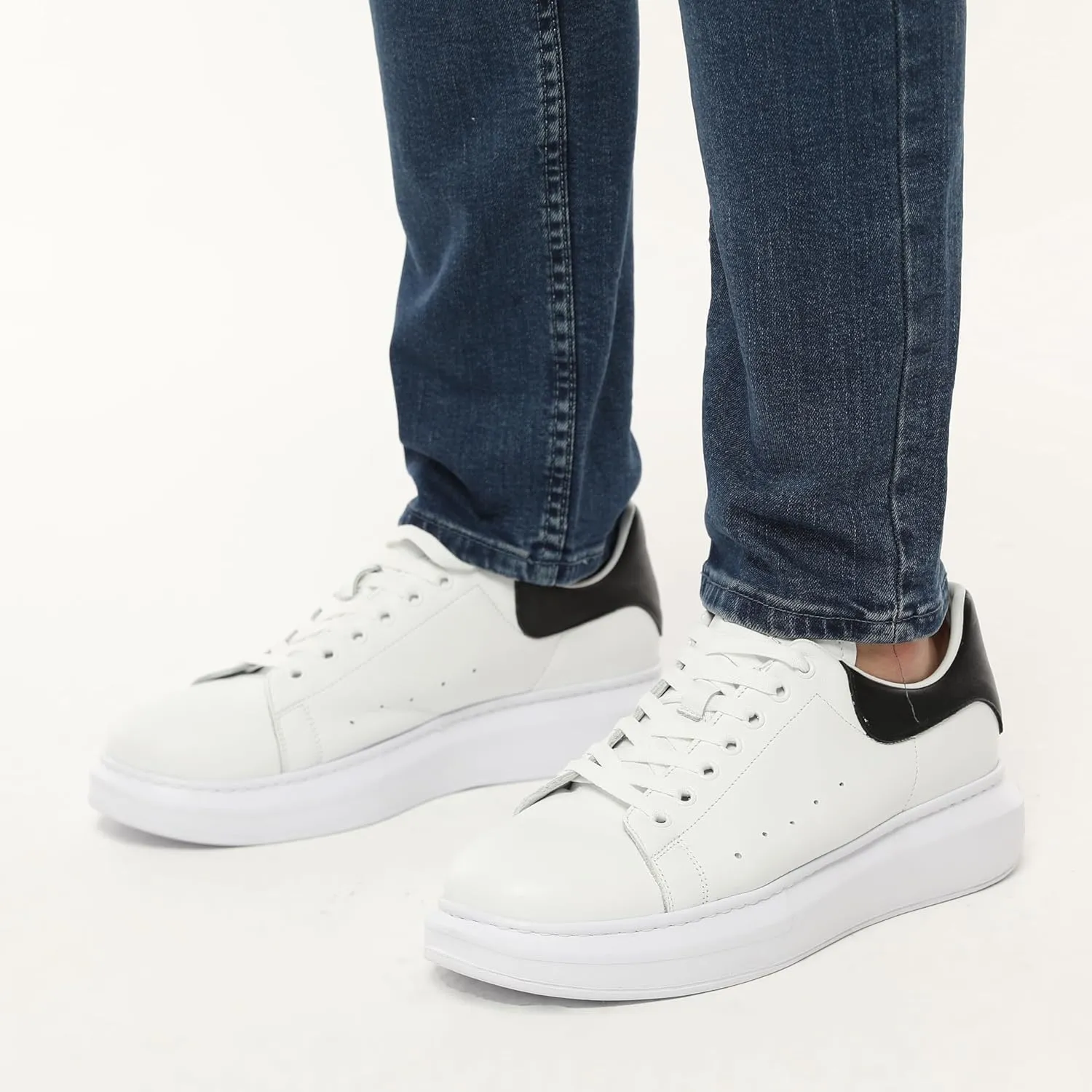 SOLL Queen II Men's Casual Sneakers | Genuine Leather Perforated Oversizded Thick Sole Shoes