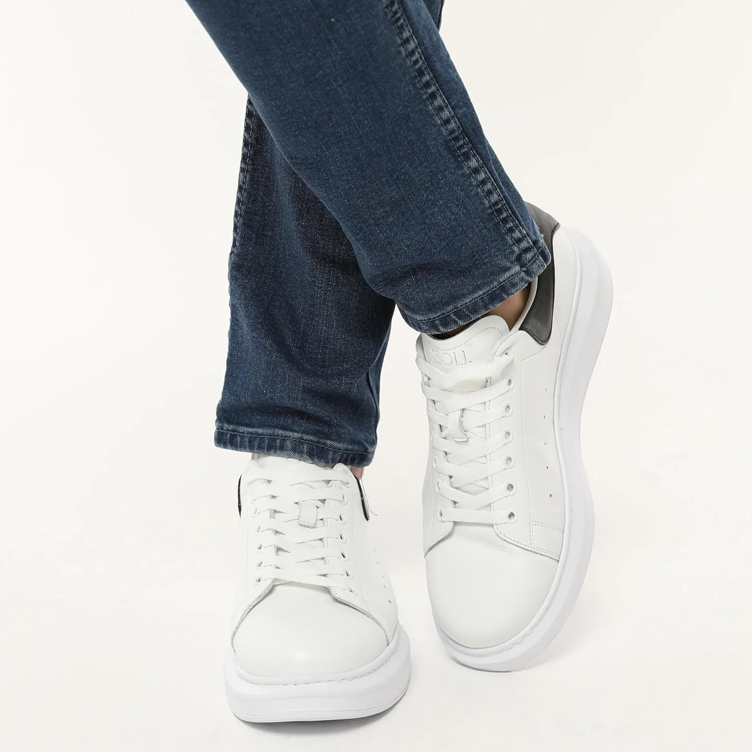 SOLL Queen II Men's Casual Sneakers | Genuine Leather Perforated Oversizded Thick Sole Shoes