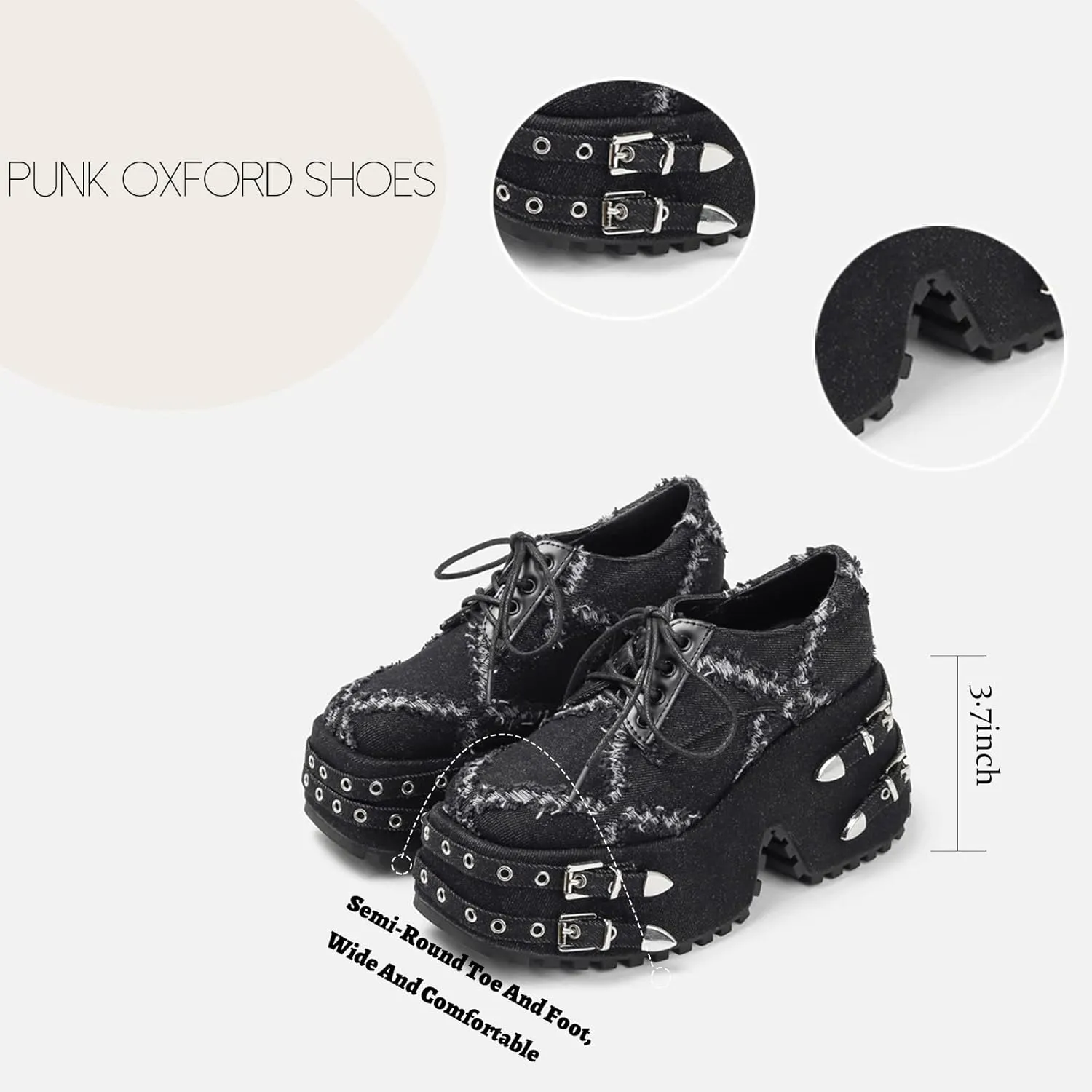 SOLPNOW Women's Denim Lace Up Chunky Y2k Sneakers Punk Low Top Platform Wedgel Heel Dad Shoes Fashion Goth Round Toe Walking Increasing Street Denim Shoes