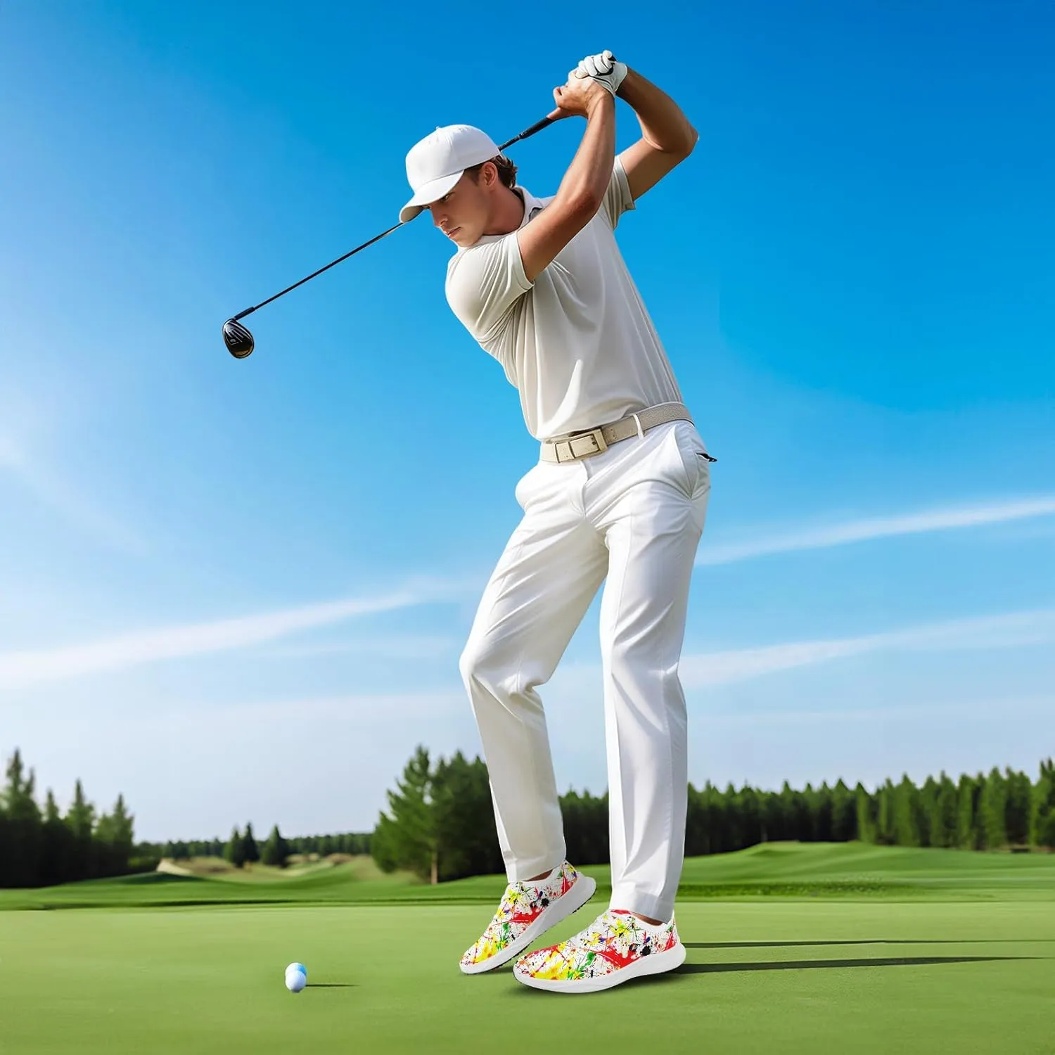 Spikeless Golf Shoes for Men, Women's Breathable Abstract Art Non-Slip Sports Walking Shoes with Air-Outer Golf Sneakers