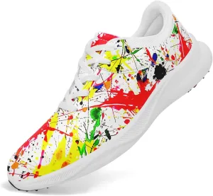 Spikeless Golf Shoes for Men, Women's Breathable Abstract Art Non-Slip Sports Walking Shoes with Air-Outer Golf Sneakers