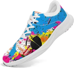 Spikeless Golf Shoes for Men, Women's Breathable Abstract Art Non-Slip Sports Walking Shoes with Air-Outer Golf Sneakers