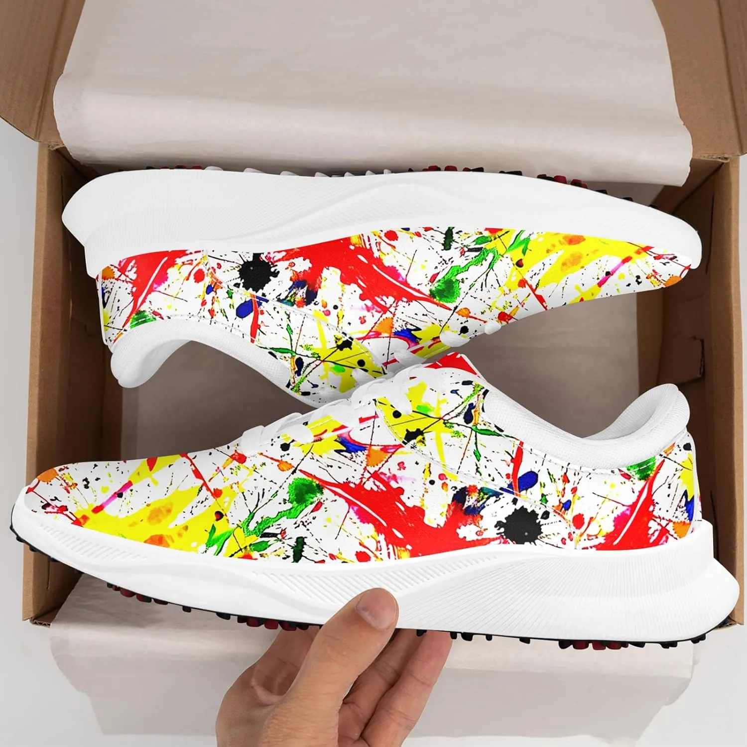 Spikeless Golf Shoes for Men, Women's Breathable Abstract Art Non-Slip Sports Walking Shoes with Air-Outer Golf Sneakers
