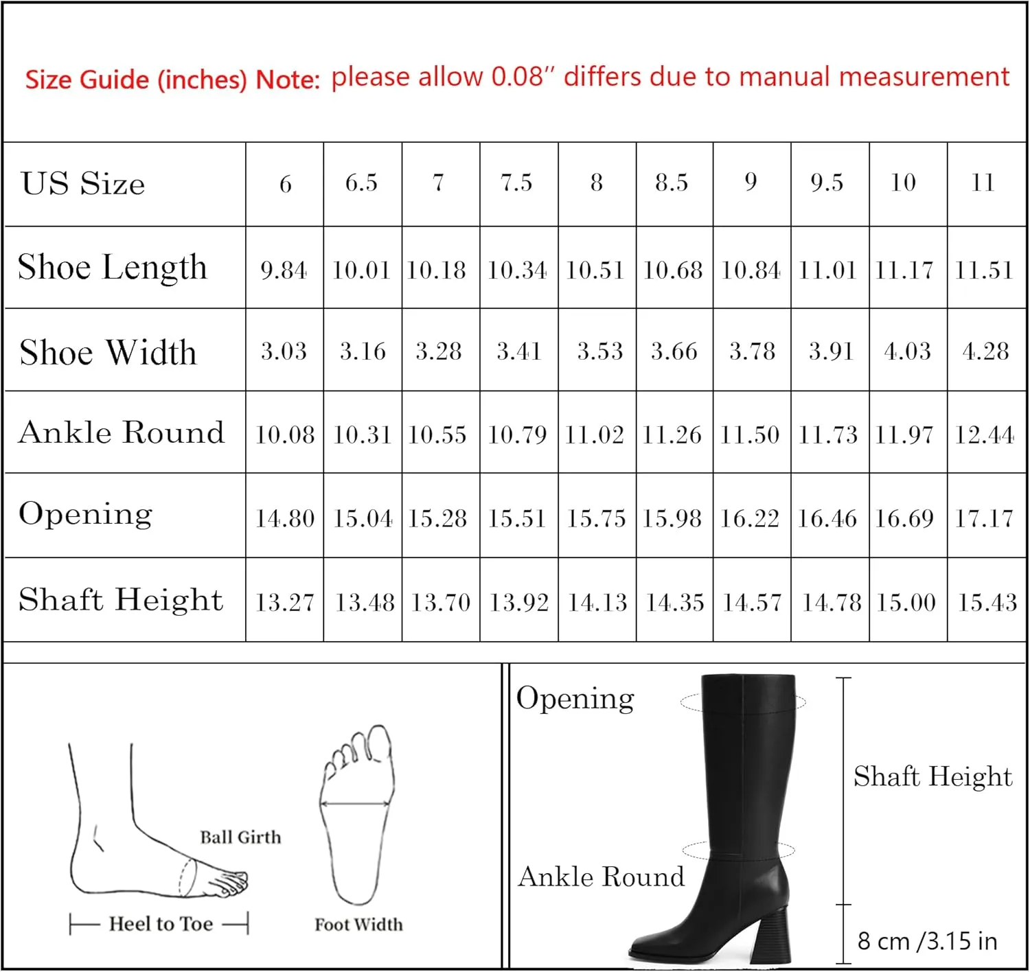 Square Toe Knee High Boots for Women - Chunky Block Heel With Side Zipper - Fall Tall Boots