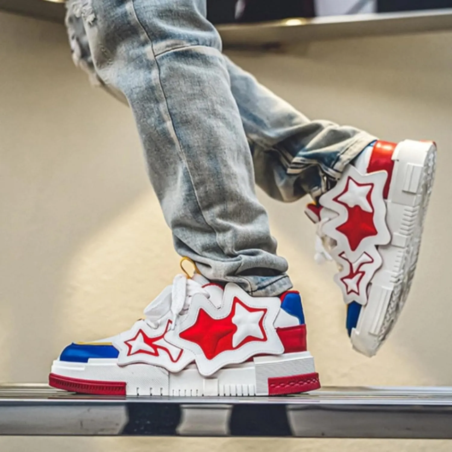 Star Chunky Sneakers for Women Men Trendy Casual Aesthetic Skate Walking Shoes Platform Streetwear Shoes