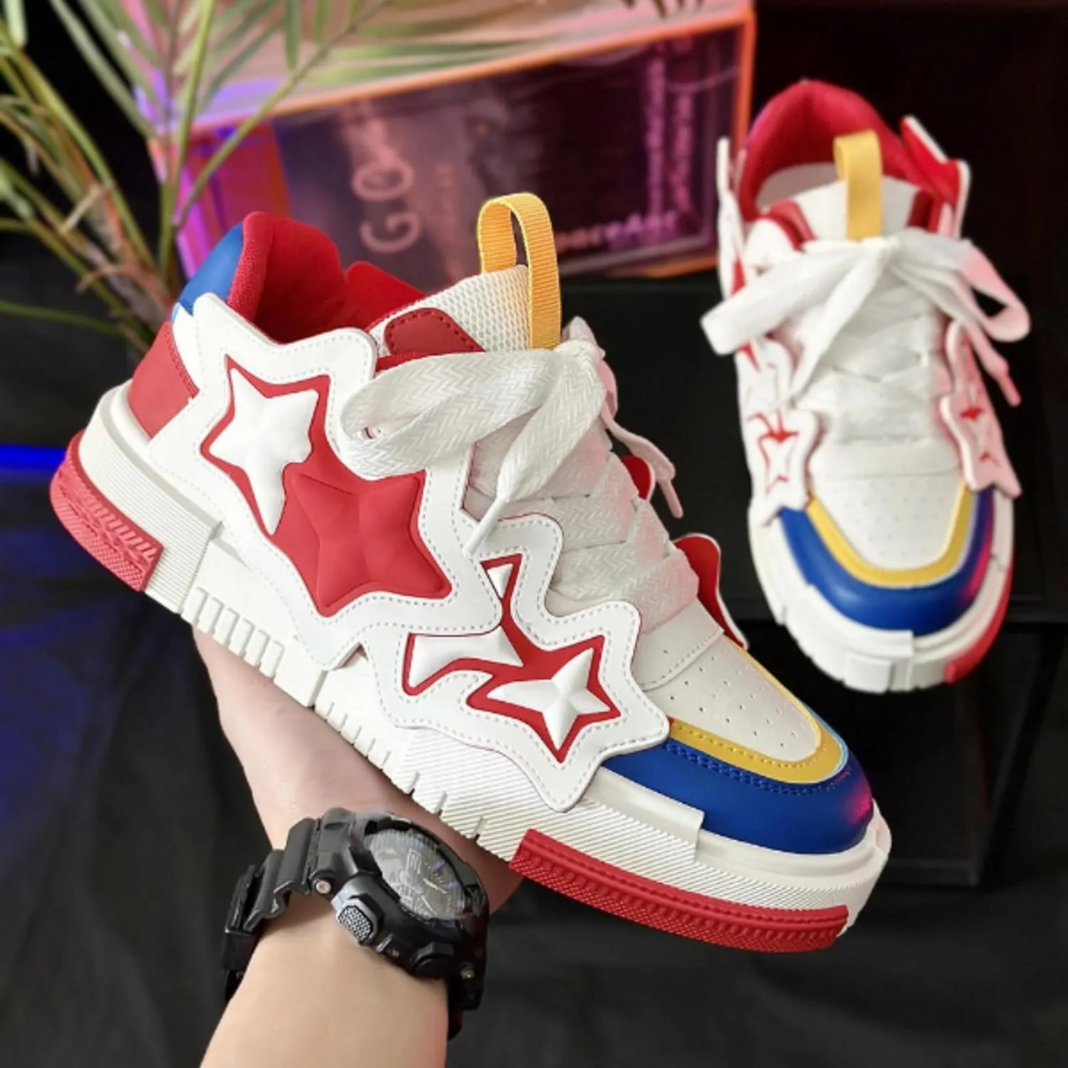 Star Chunky Sneakers for Women Men Trendy Casual Aesthetic Skate Walking Shoes Platform Streetwear Shoes