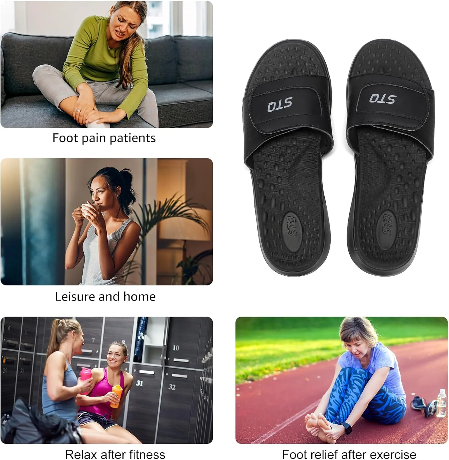 STQ Orthopedic Slides for Women Memory Foam Sandals Arch Support Slide Sandals with Adjustable Hook and Loop