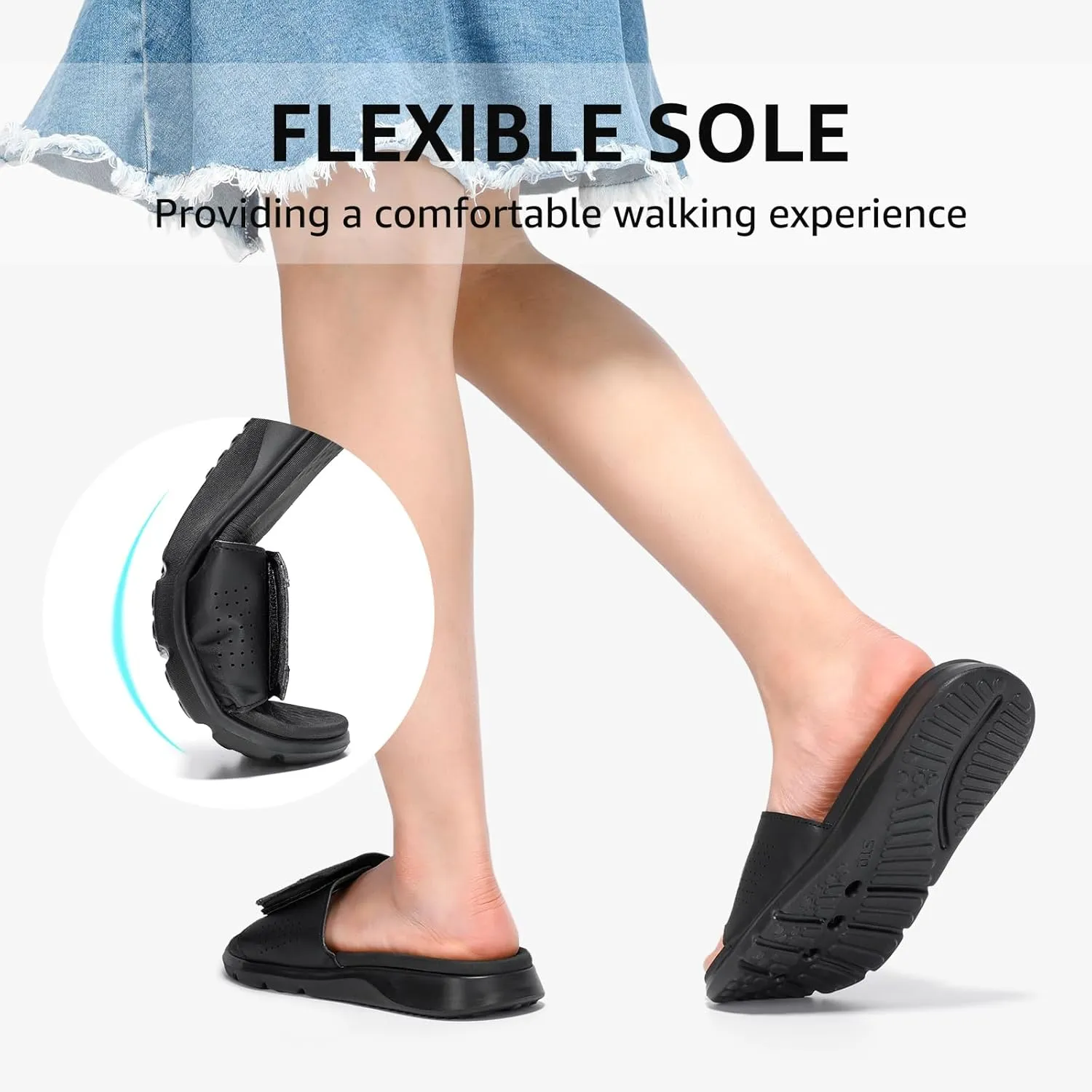 STQ Orthopedic Slides for Women Memory Foam Sandals Arch Support Slide Sandals with Adjustable Hook and Loop