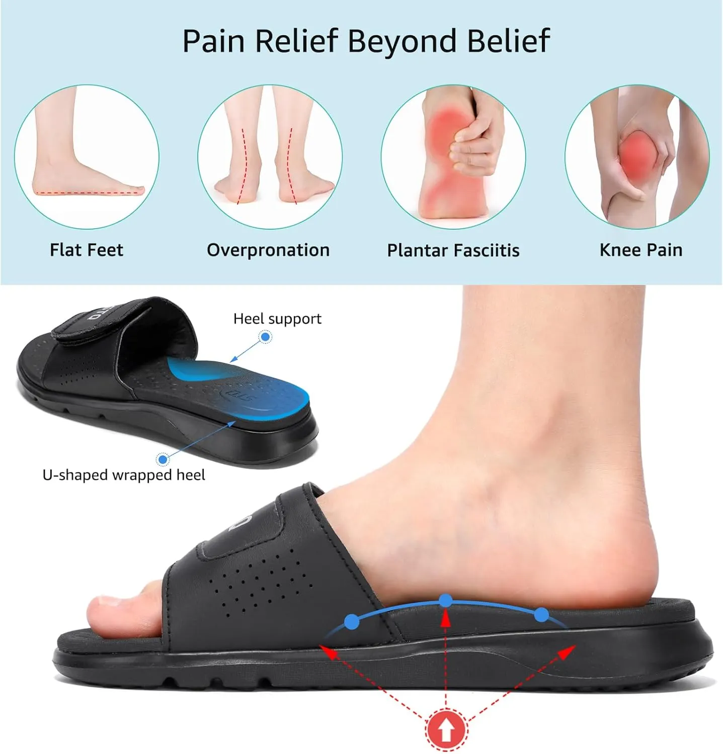 STQ Orthopedic Slides for Women Memory Foam Sandals Arch Support Slide Sandals with Adjustable Hook and Loop