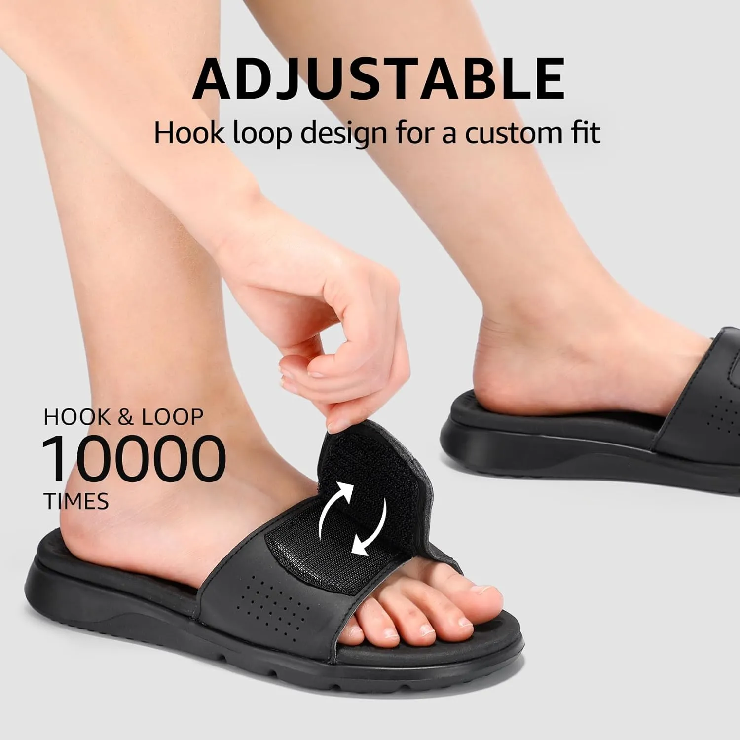 STQ Orthopedic Slides for Women Memory Foam Sandals Arch Support Slide Sandals with Adjustable Hook and Loop