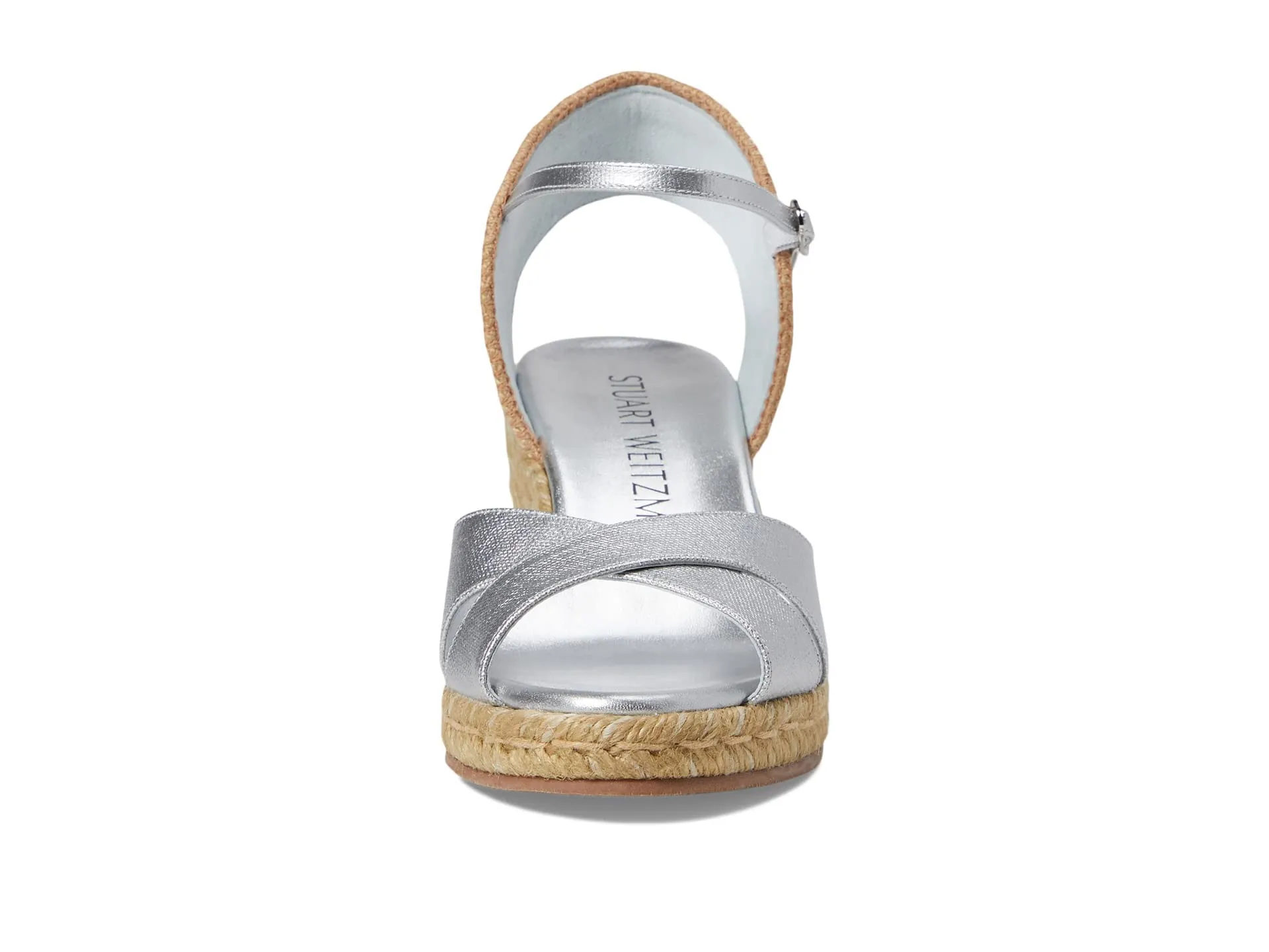 Stuart Weitzman Mirela II Espadrille Wedge Silver/Natural 9 B