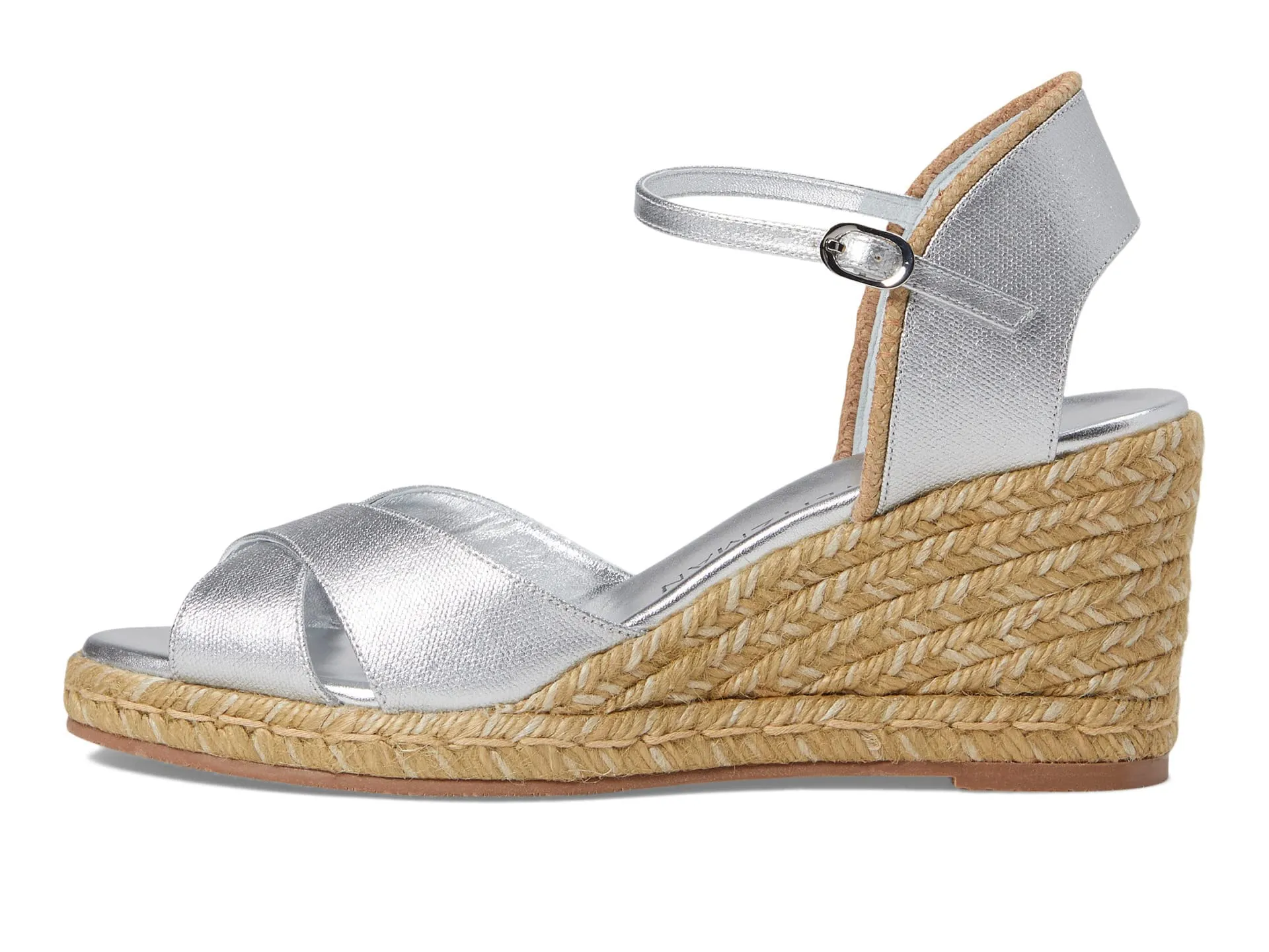 Stuart Weitzman Mirela II Espadrille Wedge Silver/Natural 9 B