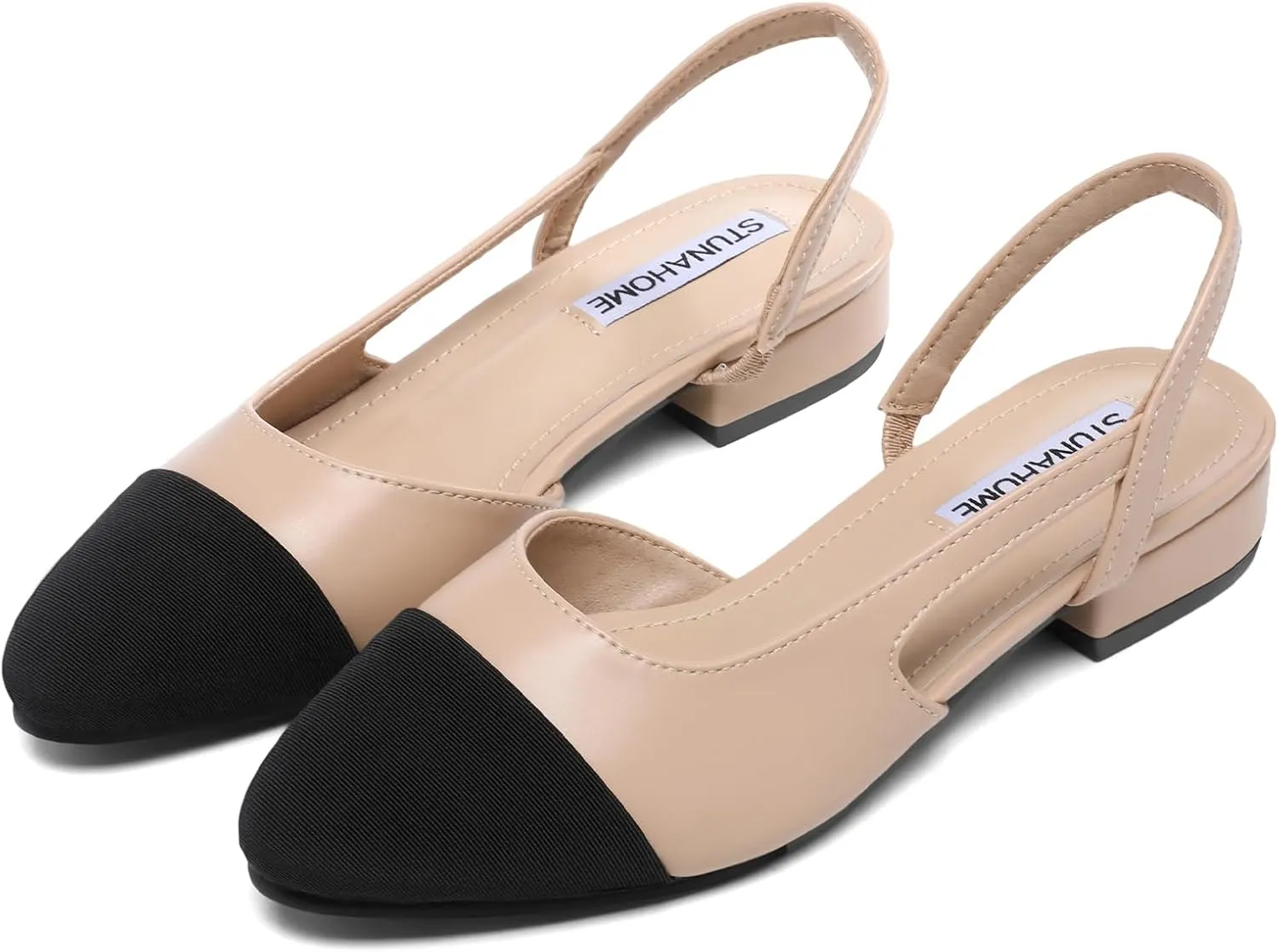 STUNAHOME Womens Slingback Flats Two Tone Closed Round Toe Casual Pumps for Office or Fashion