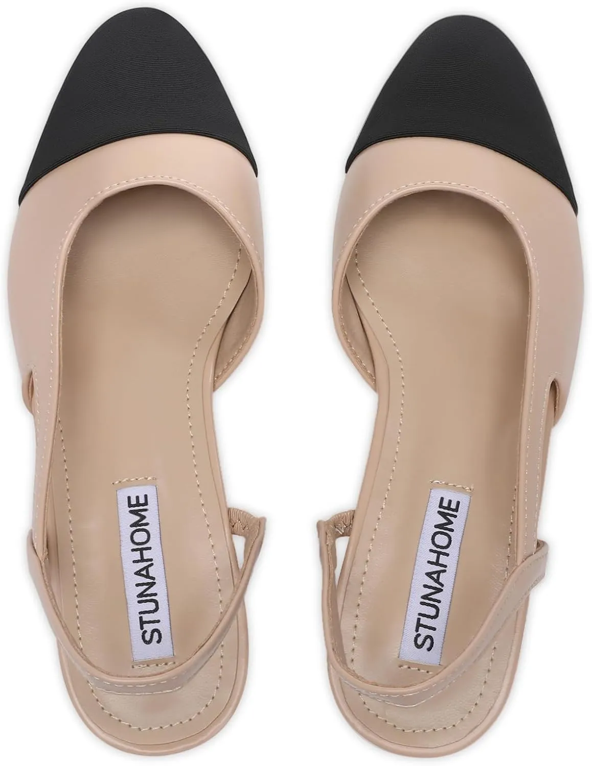 STUNAHOME Womens Slingback Flats Two Tone Closed Round Toe Casual Pumps for Office or Fashion