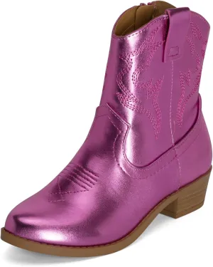 STYLISH S CHANCHITO-K ~ Girls Western Low Stacked Heel Pointed Toe Cowgirl Ankle Boots with Side Zipper