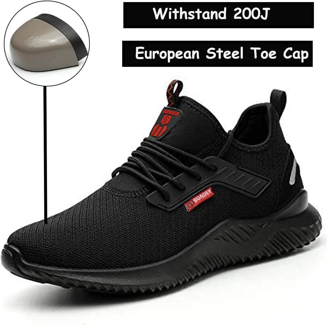 SUADEX Steel Toe Shoes for Men Women Indestructible Steel Toe Sneakers Lightweight Work Safety Shoes Puncture Proof Composite Toe