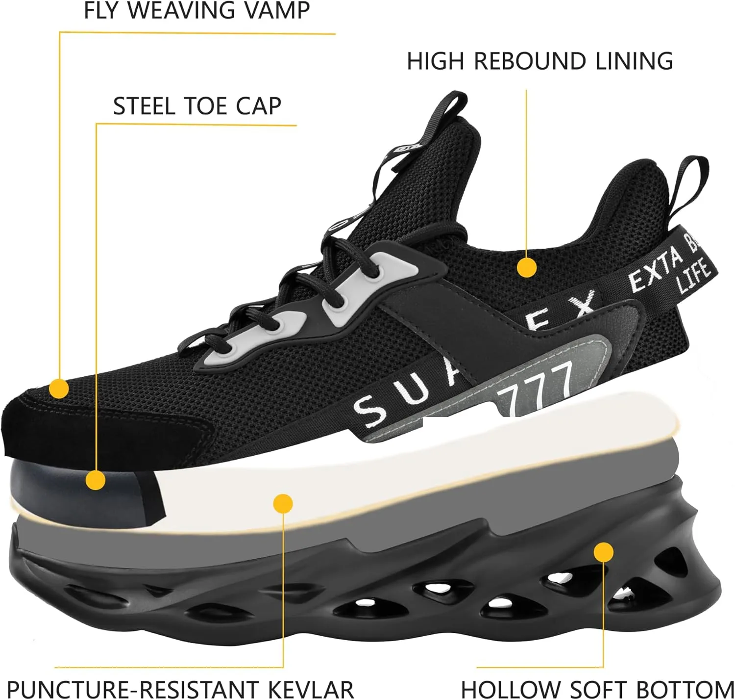 SUADEX Steel Toe Shoes for Men Women Safety Toe Work Shoes Breathable Steel Toe Sneakers Puncture Resistant
