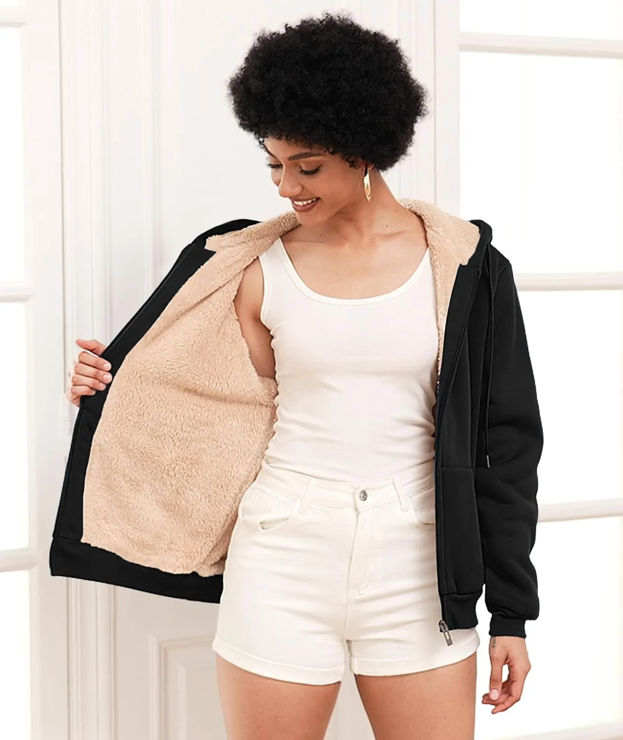 SWISSWELL Hoodies for Women Winter Fleece Sweatshirt - Full Zip Up Thick Sherpa Lined Hooded Jacket