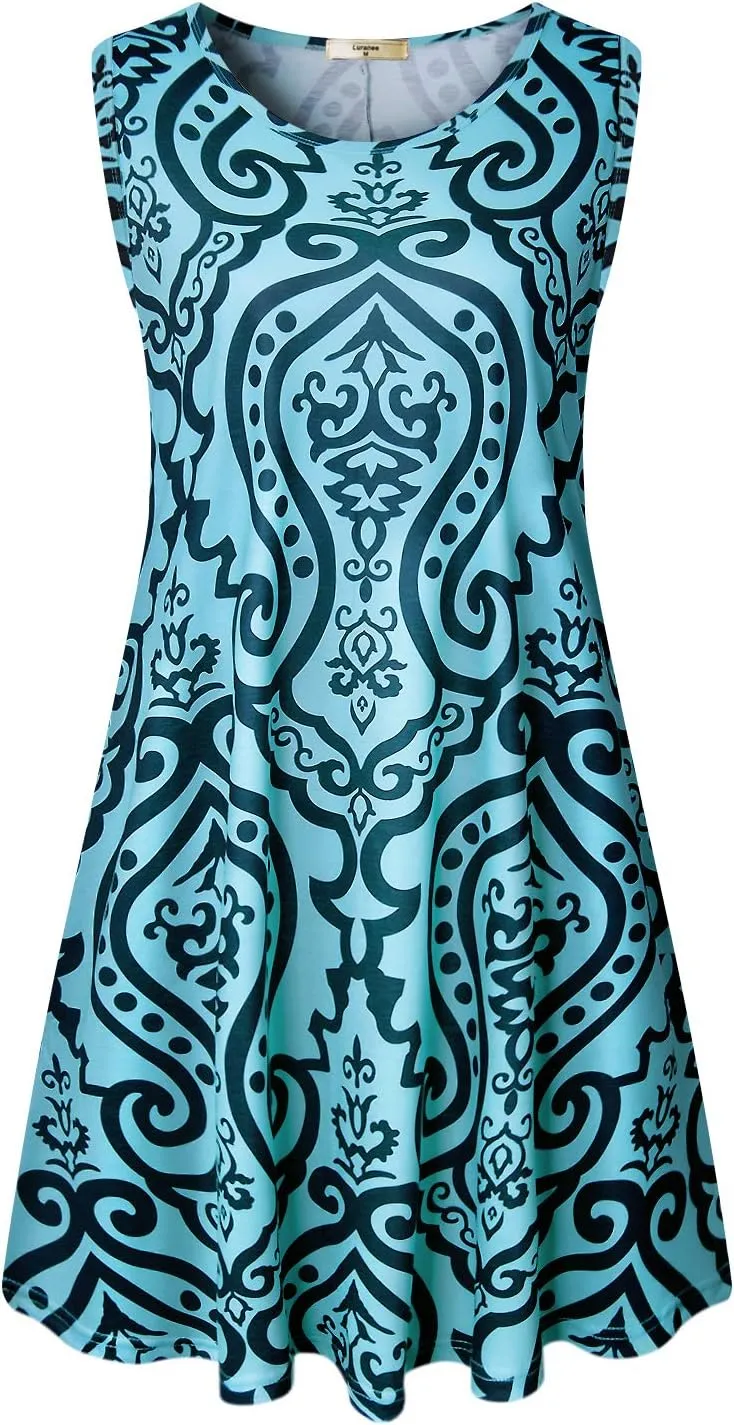 Tanst Sky Summer Dresses for Women 2025 Casual Sleeveless Sundresses Tank Dress Mini Loose Beach Cover Up with Pockets