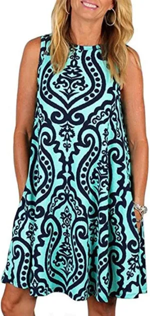 Tanst Sky Summer Dresses for Women 2025 Casual Sleeveless Sundresses Tank Dress Mini Loose Beach Cover Up with Pockets