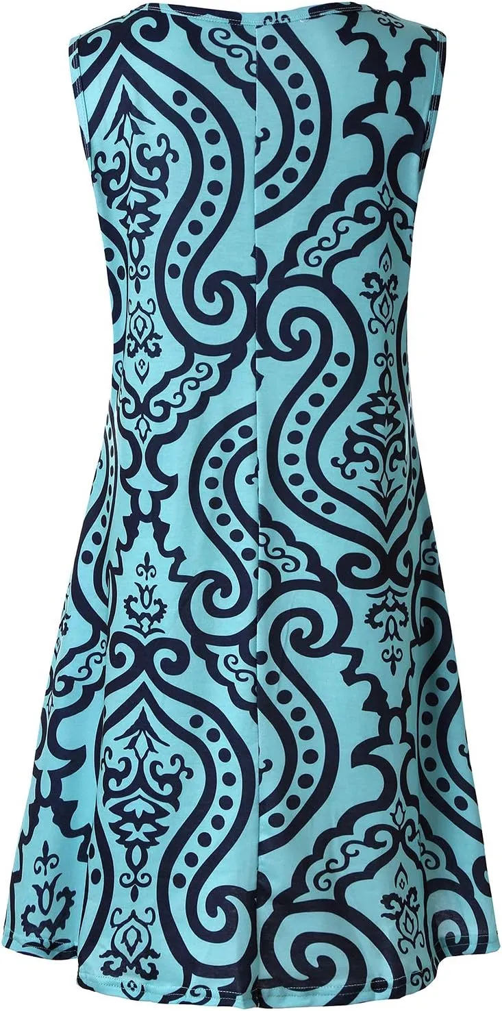 Tanst Sky Summer Dresses for Women 2025 Casual Sleeveless Sundresses Tank Dress Mini Loose Beach Cover Up with Pockets