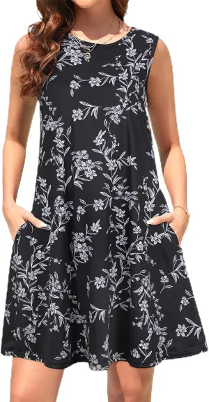 Tanst Sky Summer Dresses for Women 2025 Casual Sleeveless Sundresses Tank Dress Mini Loose Beach Cover Up with Pockets