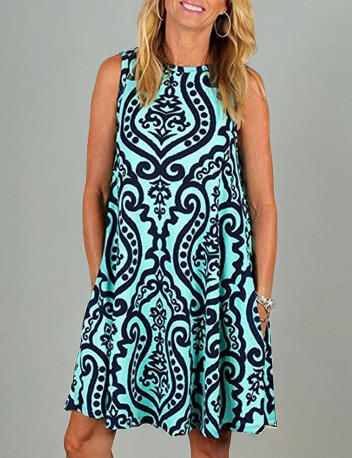 Tanst Sky Summer Dresses for Women 2025 Casual Sleeveless Sundresses Tank Dress Mini Loose Beach Cover Up with Pockets
