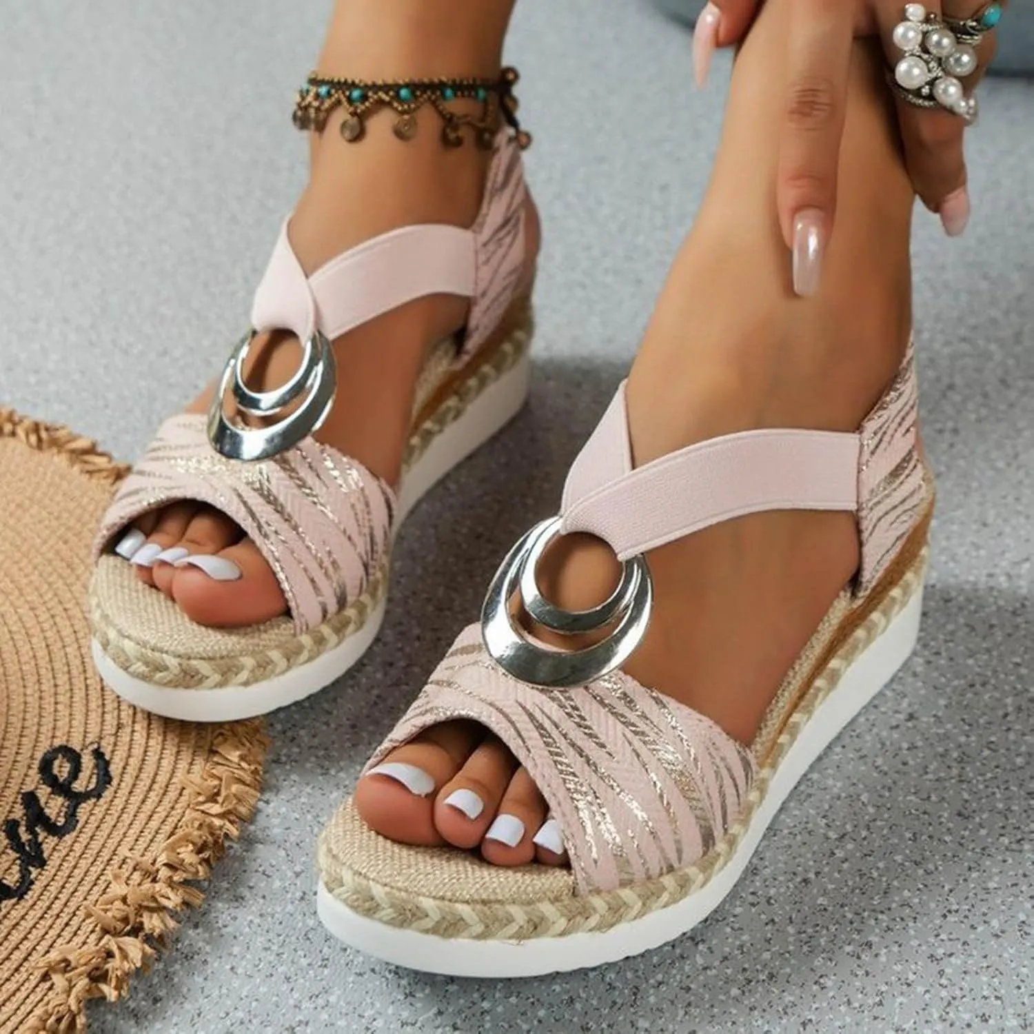 Thick Soled Rope Platform Soled Roman Sandals Women's Casual Thick Soled Sandals Women Women's Sandals Size 8 1/2