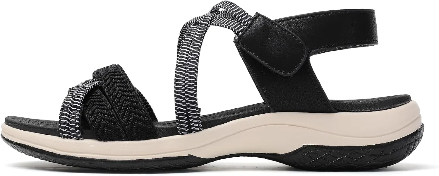 Tilocow Hiking Sandals Womens Comfor Open toe Sport Elastic Walking Shoes With Adjustable Straps Summer Casual Platform Athletic