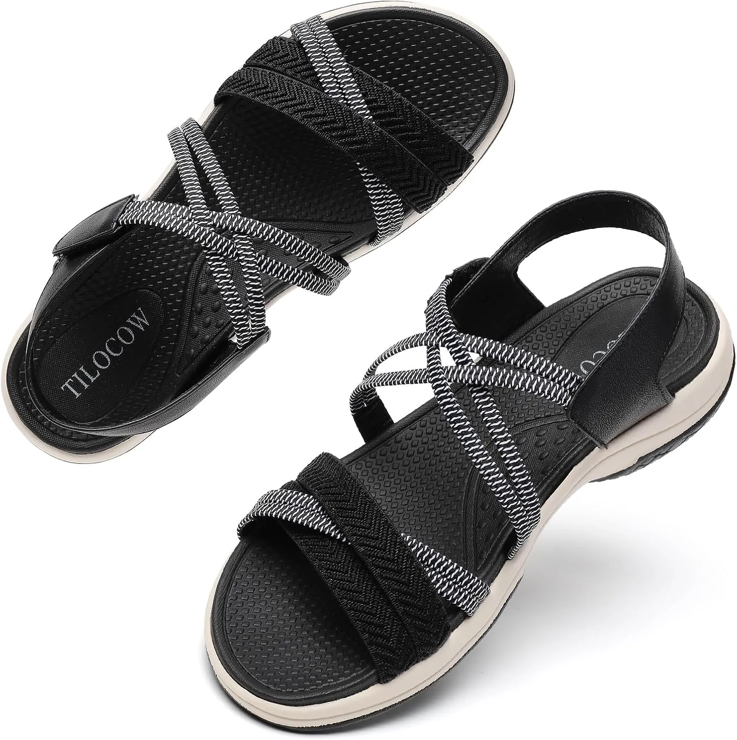 Tilocow Hiking Sandals Womens Comfor Open toe Sport Elastic Walking Shoes With Adjustable Straps Summer Casual Platform Athletic