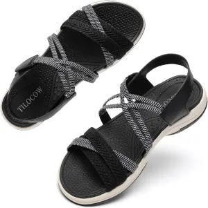 Tilocow Hiking Sandals Womens Comfor Open toe Sport Elastic Walking Shoes With Adjustable Straps Summer Casual Platform Athletic