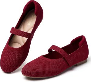 Tilocow Womens Ballet Flats Round Toe Knit Mary Jane Shoes Comfortable Dressy Flats for Women Casual Adjustable Strap Slip On Shoes