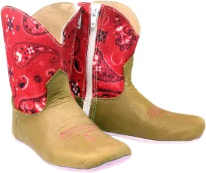 Tin Haul Girl's Sparkles Western Boots, Brown Leather with Red Bandana Print, Side Zip
