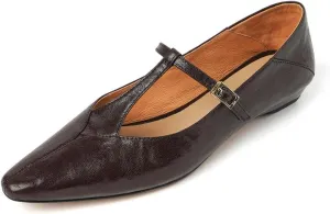 TinaCus Women's Genuine Leather Retro T-Strap Buckle Flats Dressy Mary Jane Flats for Ladies