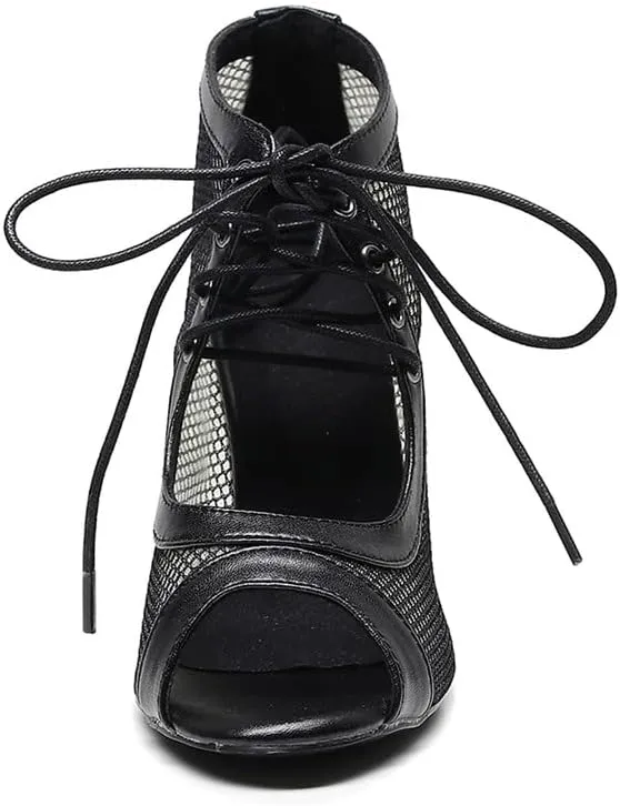 TINRYMX Women Ballroom Dance Boots Latin Salsa Ankle Boots Performance Party Dance Shoes, Model-QJW7249