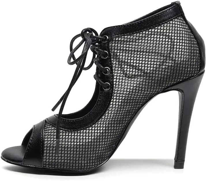 TINRYMX Women Ballroom Dance Boots Latin Salsa Ankle Boots Performance Party Dance Shoes, Model-QJW7249