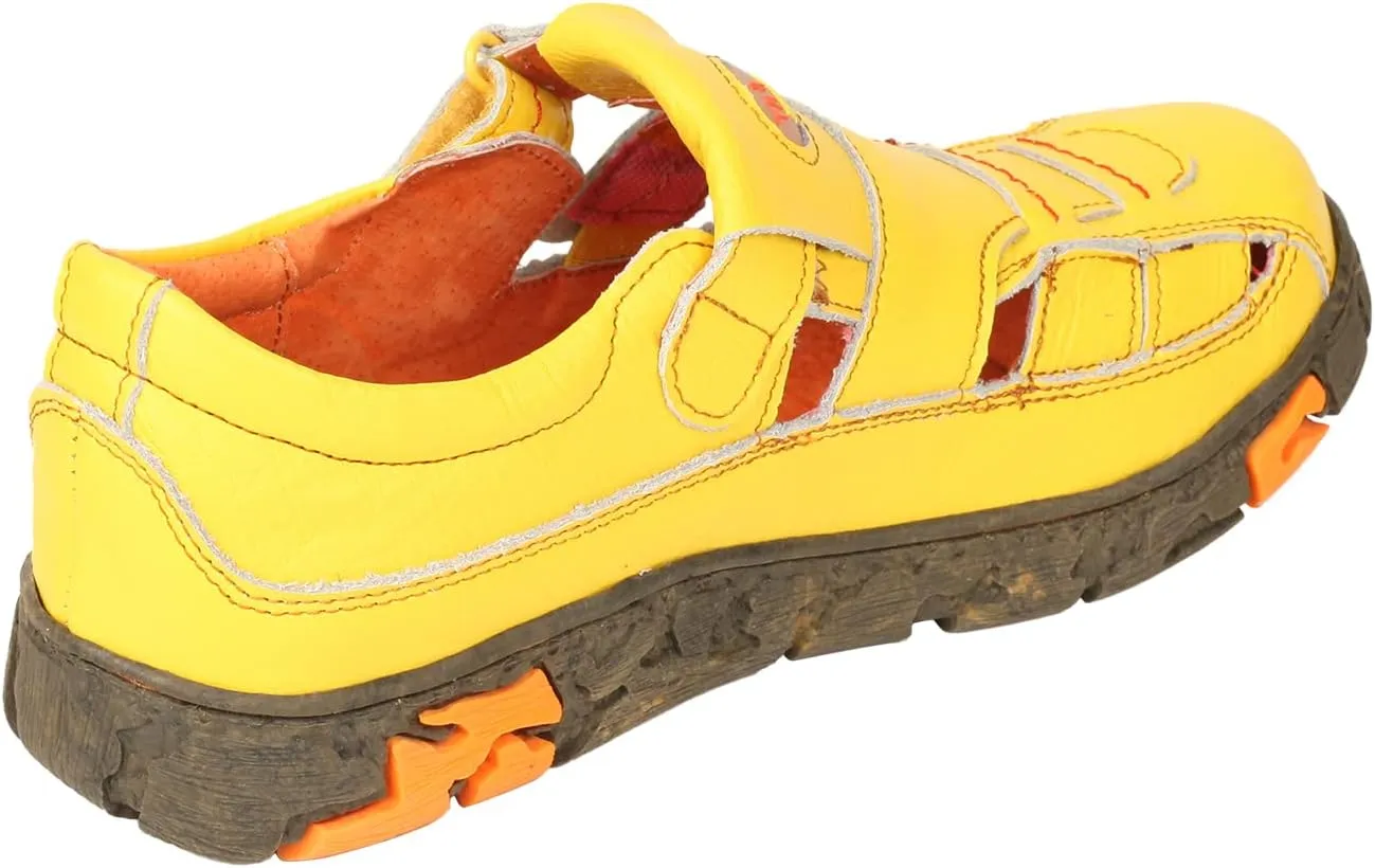 TMA EYES Women Leather Flats Sandals Anti-slip Sports Sandals with Nylon Buckle