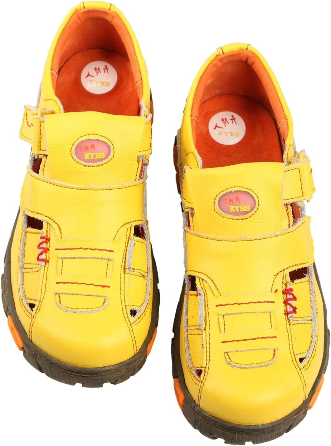 TMA EYES Women Leather Flats Sandals Anti-slip Sports Sandals with Nylon Buckle