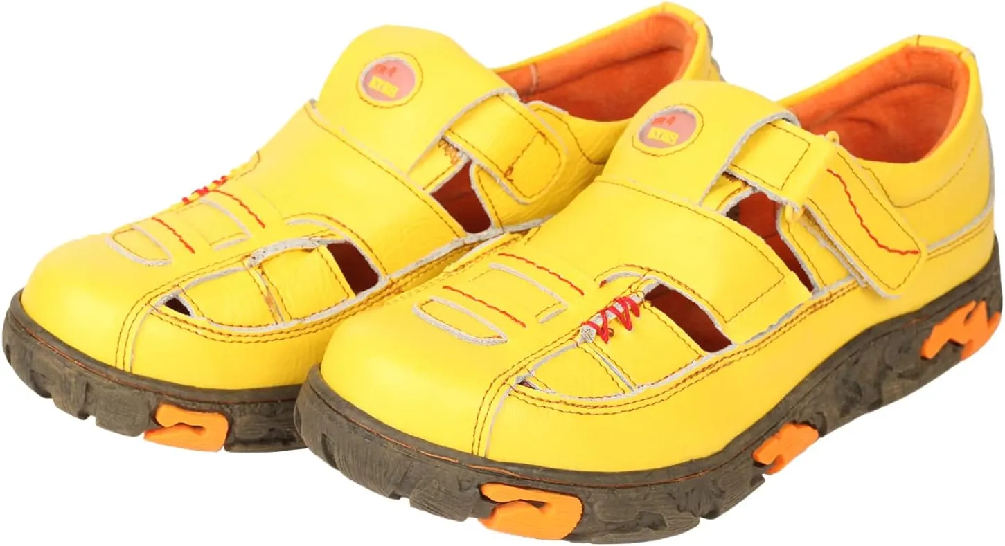 TMA EYES Women Leather Flats Sandals Anti-slip Sports Sandals with Nylon Buckle