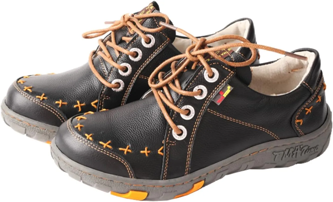 TMA EYES Women's Leather lace-up Leather Shoes Flats Comfortable with Hand-Stitched Design