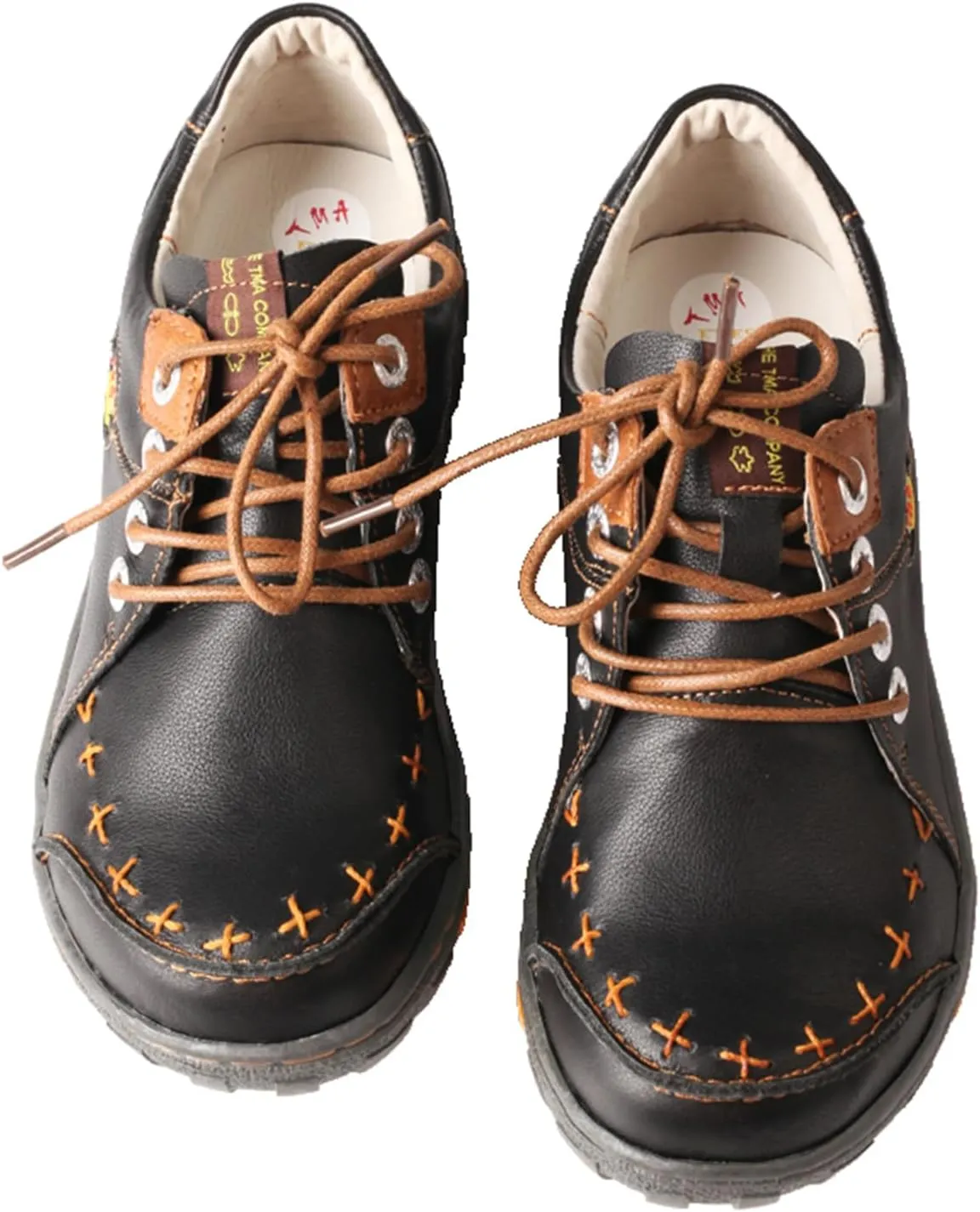 TMA EYES Women's Leather lace-up Leather Shoes Flats Comfortable with Hand-Stitched Design