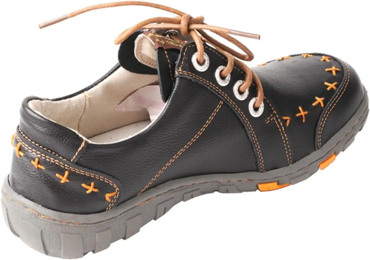 TMA EYES Women's Leather lace-up Leather Shoes Flats Comfortable with Hand-Stitched Design
