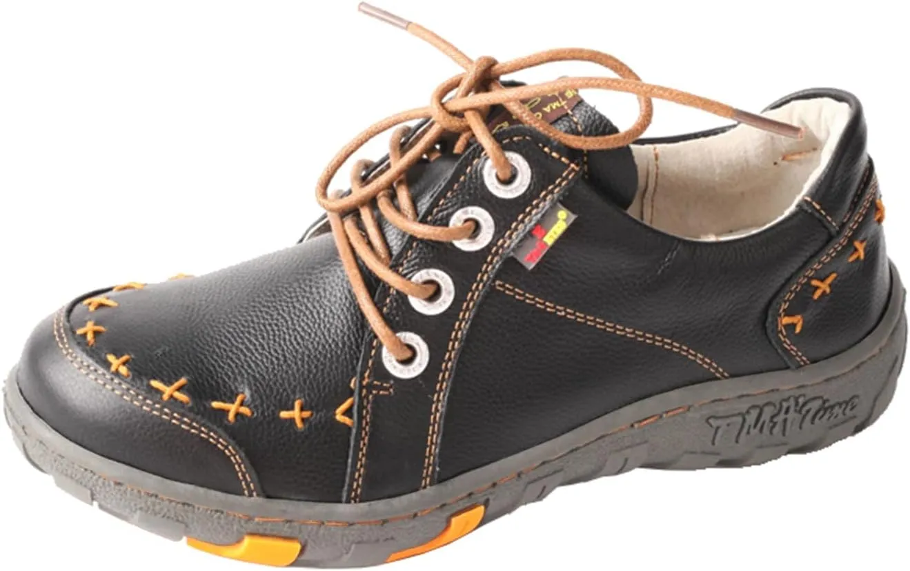 TMA EYES Women's Leather lace-up Leather Shoes Flats Comfortable with Hand-Stitched Design