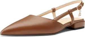 TNYNFBEB Womens Low Heel Close Pointed Toe Pumps Flats Slingback Ankle Strap Buckle Prom Wedding Dress 0.6 Inches Heels