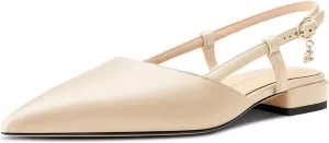 TNYNFBEB Womens Low Heel Close Pointed Toe Pumps Flats Slingback Ankle Strap Buckle Prom Wedding Dress 0.6 Inches Heels