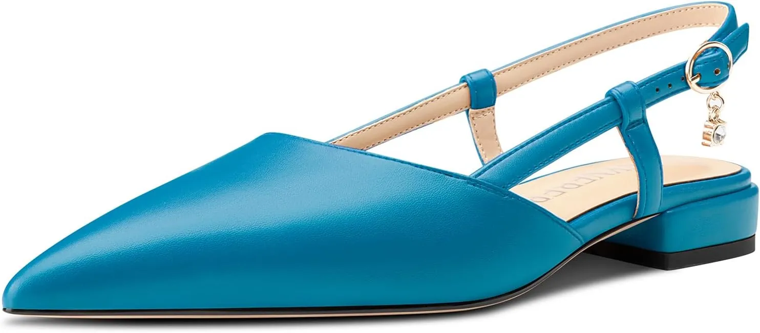 TNYNFBEB Womens Low Heel Close Pointed Toe Pumps Flats Slingback Ankle Strap Buckle Prom Wedding Dress 0.6 Inches Heels