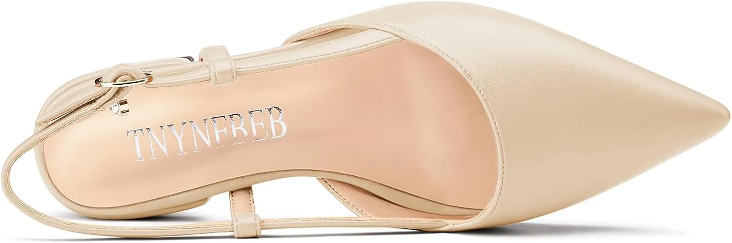 TNYNFBEB Womens Low Heel Close Pointed Toe Pumps Flats Slingback Ankle Strap Buckle Prom Wedding Dress 0.6 Inches Heels
