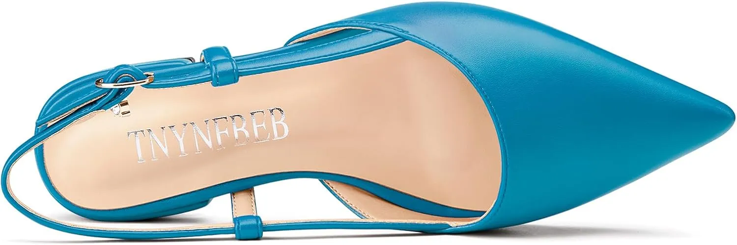 TNYNFBEB Womens Low Heel Close Pointed Toe Pumps Flats Slingback Ankle Strap Buckle Prom Wedding Dress 0.6 Inches Heels