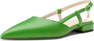 TNYNFBEB Womens Low Heel Close Pointed Toe Pumps Flats Slingback Ankle Strap Buckle Prom Wedding Dress 0.6 Inches Heels